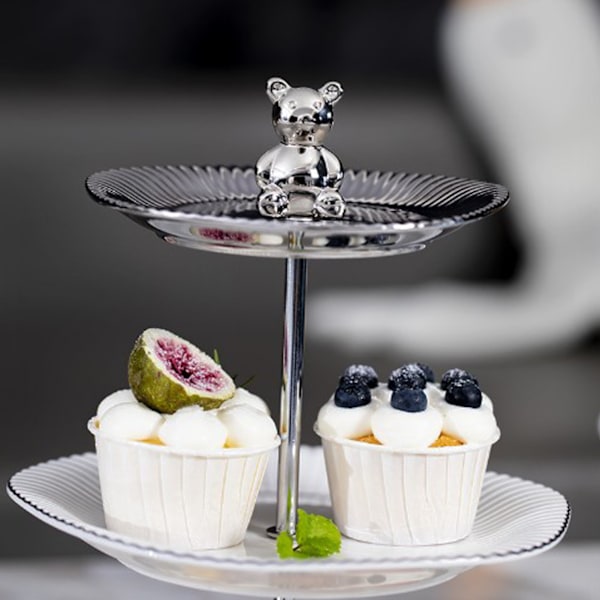 Cupcake-ställ Dessertbord Display Set Våningsfat Serveringstårta Brickor Fester Serveringsplatta för Tebjudning 2 Våningar (Liten)