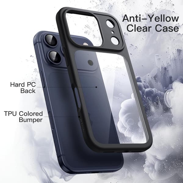 Etui til iPhone 17 Pro 6,3 tommer Stødsikkert telefoncover Solid mat TPU-ramme Ridsefast klar bagside Sort