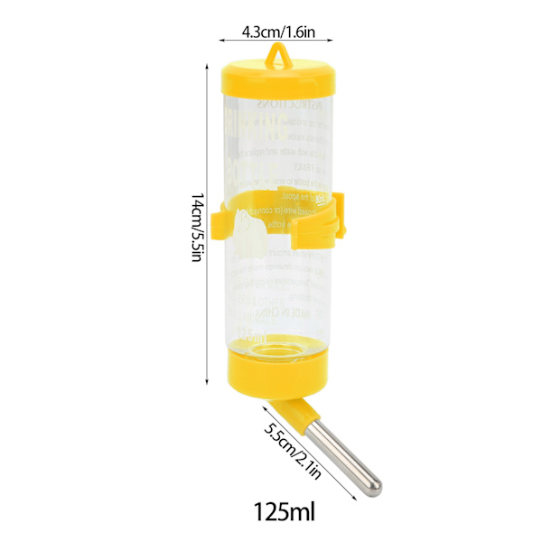 Hamster Vattenflaska Dispenser Automatisk Ingen Dropp Hamster Dricksfontän för Smådjur Gul 125ML