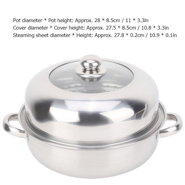28CM Rostfritt Stål Enkelskiks Lagergryta Hotpot Mat Ångkokare Gryta Köksredskap Hushåll Matlagning