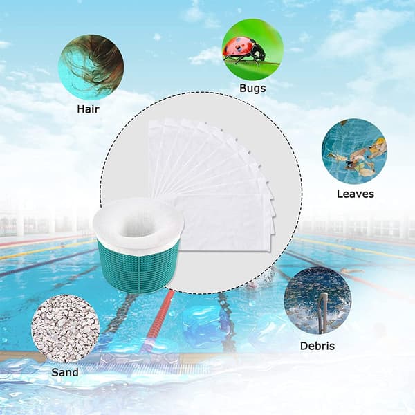 10 poolskimmerstrømper, ultrafint net, pollen-, blad- og hårfilter