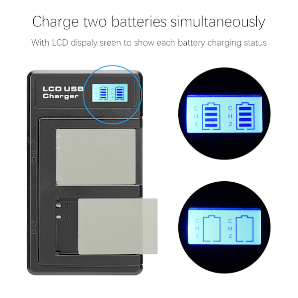 Bærbar kamera batterioplader til NB‑10L kamera dobbelt oplader med LCD-skærm