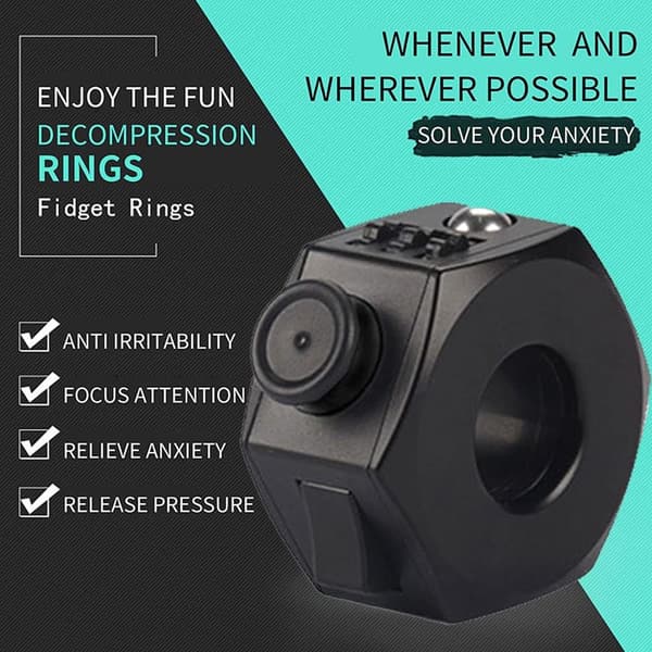 Fidget Toy Sensorisk Terninglegetøj med Klikkugle Dekompressionsring Fidget Fingerlegetøj til ADD ADHD Stresslindring til Voksne Helt Sort