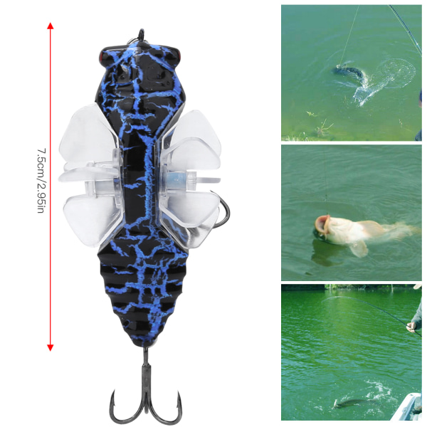 Hard Fish Lure Bionic Cicada Shape fiskebete med roterande snurrar Propeller Diskantkrok 7,5 cmY238-9