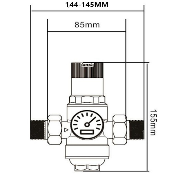 Vandtryksreducerende ventil 3/4 tomme DN20 messing trykreduktion justerbar med manometer