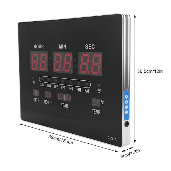 LED Digital Evighetskalender Klokker Veggklokke med Temperatur Datovisning 100‑240VUK Plugg