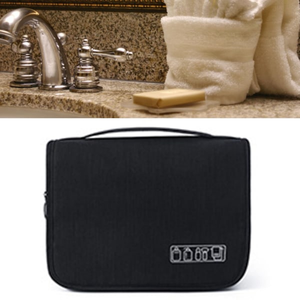 Black Travel Storage Bag with Hook Wet Dry Separation Large Capacity Hanging Toiletries Storage Bag