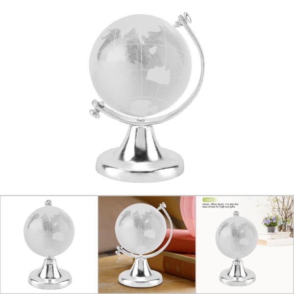 Round Earth Globe Världskarta Kristallglasbollsfär Hemkontorsdekor Present (silver)
