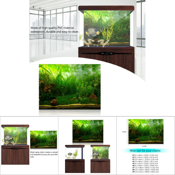Water Grass Style Aquarium Fish Tank Background Poster PVC Adhesive Decor Paper (91*41cm)