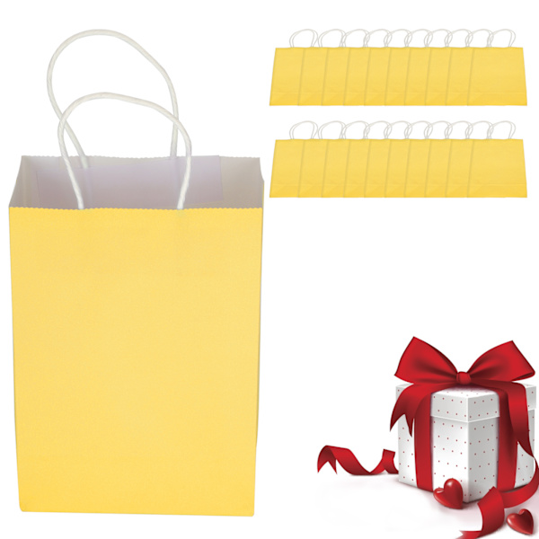 20 st bärbara kraftpapperspåsar förpacknings presentpåse tillbehör för shopping födelsedagsfester 15 x 8 x 21 cm gul