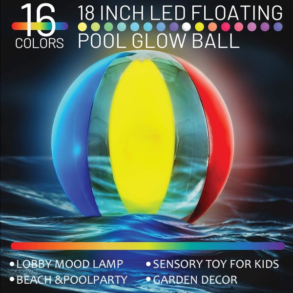 Uppblåsbar LED Light Up Beach Ball Fjärrkontroll 16 ljusfärger Ball Pool Spel för vuxna Barn för Beach Pool Party