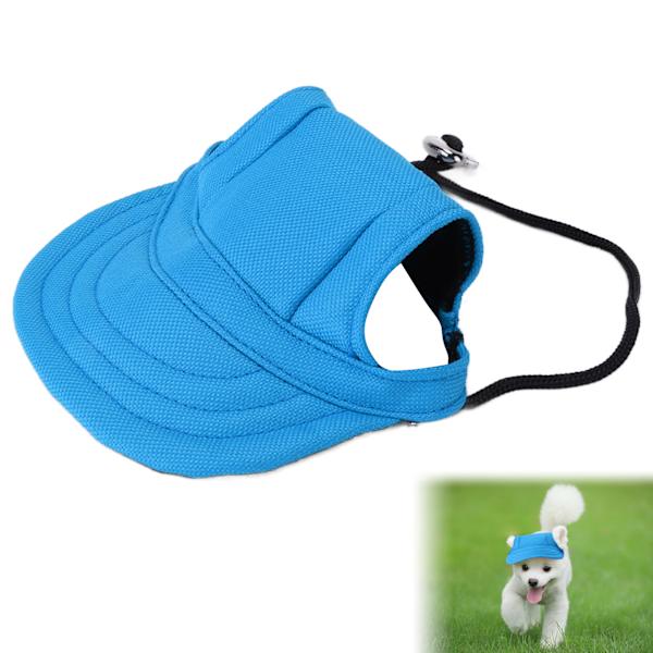 Hund Basebollkeps Solskydd Bekväm Justerbar Husdjur Sportkeps med Öronhål för Små Hundar Blå L