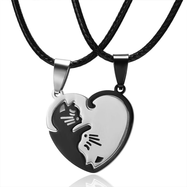 2Pcs/Set Fashion Stitching Couple Necklaces Stainless Steel Best Friends Forever Cat Pendant Necklaces Gift for Women Men