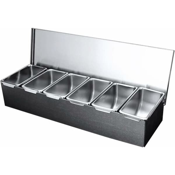 Sett med 6 krydderbokser i rustfritt stål 304, 600 ml, 45,5x15x9 cm