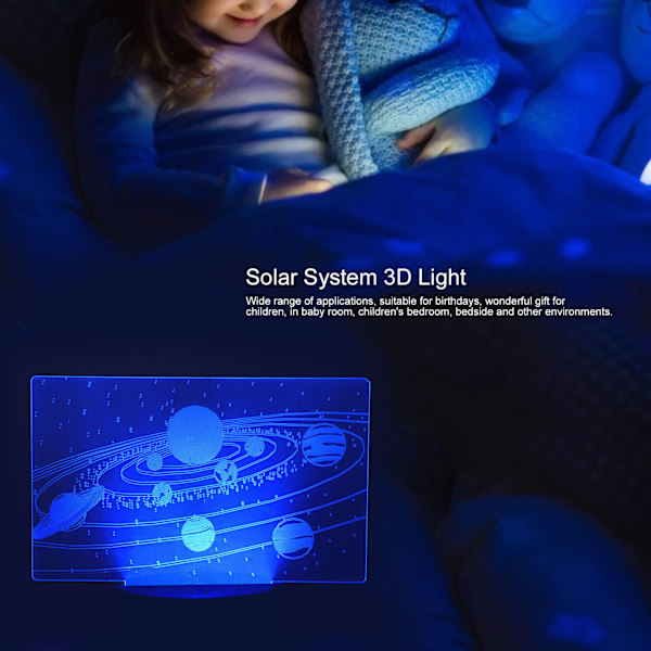 3D Baslampa Universell Solsystem Mönster Färgglad LED Nattlampa USB för Barn Födelsedag Semestergåva