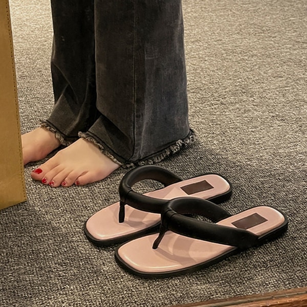 Dam platta flip-flops sommar dam sandaler retro enkla strandtofflor för utomhus rosa 37