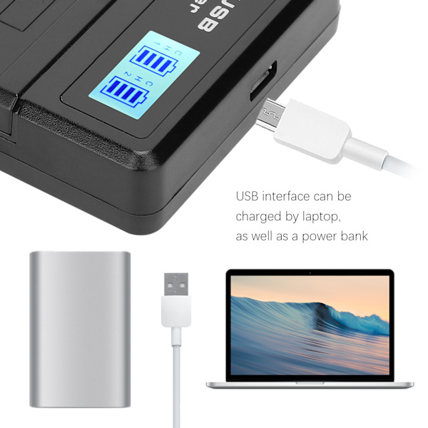 Bærbar kamera batterioplader til NB‑10L kamera dobbelt oplader med LCD-skærm