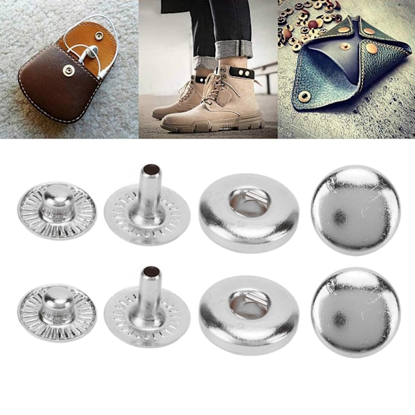 200 set tryckknappar kit 8mm stark koppar utsökt lyster allmänt använda läderknappar för kläder väskor läder silver