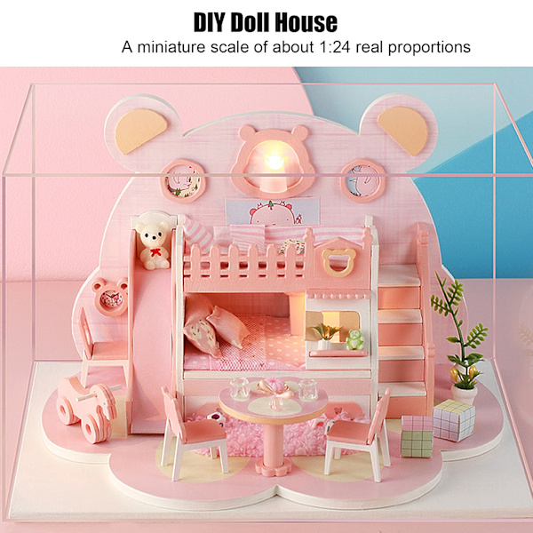3D DIY Tregjøringshus Miniatyrhusmodell LED-lys Tregjøringshus Jenteleke