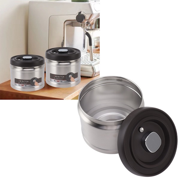 Vakuumforseglet kaffebeholder 304 rustfritt stål pressetype Lufttett matoppbevaringsbeholder for kaffebønner Te nøtter 1600ML rustfritt stål
