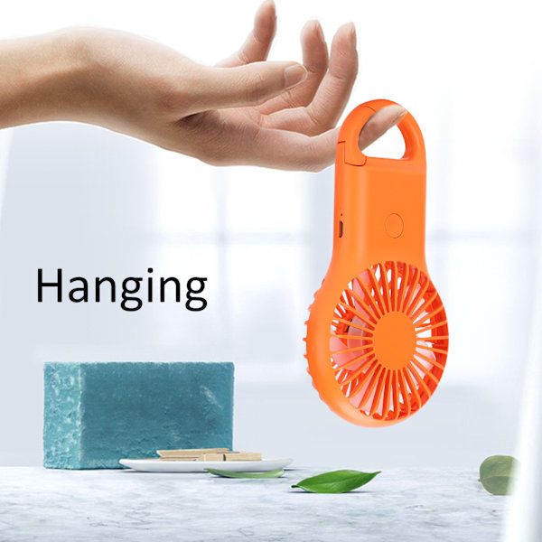 USB-laddningsbar handhållen bärbar fläkt 3 hastigheter justerbar minitrendig karbinhakefläkt orange