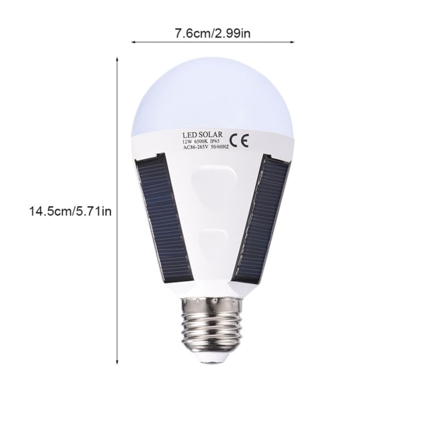 Solcellepanel LED-lyspære bærbar vanntett innendørs/utendørs fotturer camping nødlampe 12W