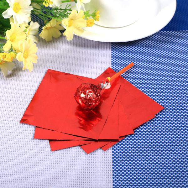 100 stk/lott Firkantet godteri til å lage søtsaker Sjokolade Lolly Folie Wrappers Papir 3" X 3" Rød