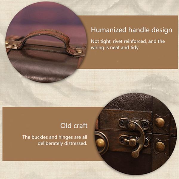 Retro Trä Resväska Hemmafest Konstläder Smycken Halsband Förvaringslåda Dekoration Svart Brun