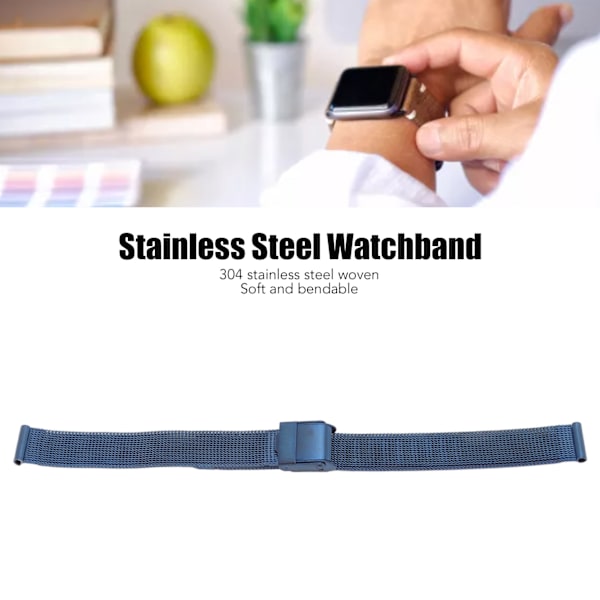 Flettet rustfritt stål armbånd i mesh - Fleksibel erstatningsreim for klokke - Tilbehør for menn og kvinner - Blå - 0,79 tommer