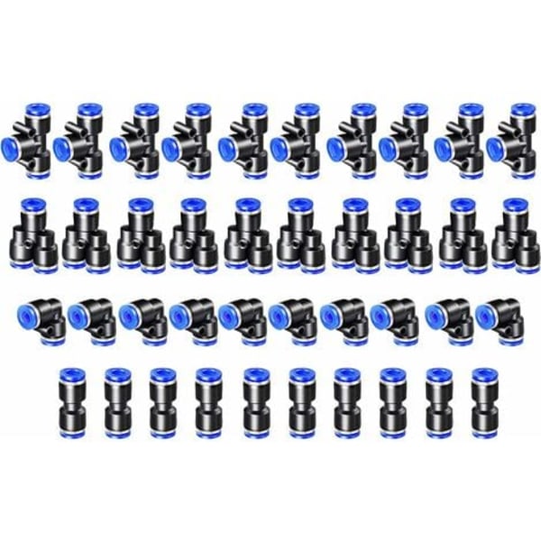 40 stk. pneumatiske konnektorer, pneumatiske fittings, 4 mm trykluft hurtigkoblinger, 4 former til forsegling af trykluftslanger - type Y/T/lige/vinkel