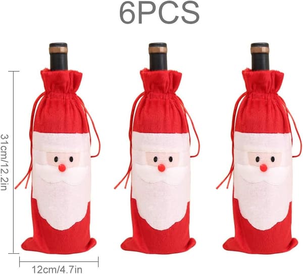 6 Julvinpåsar för Vinflaskor, Julpåsar, Tomte, Röda Vinflasksöverdrag, Påsar med Dragkedja, Julgåvor, Påse, Presentförpackning