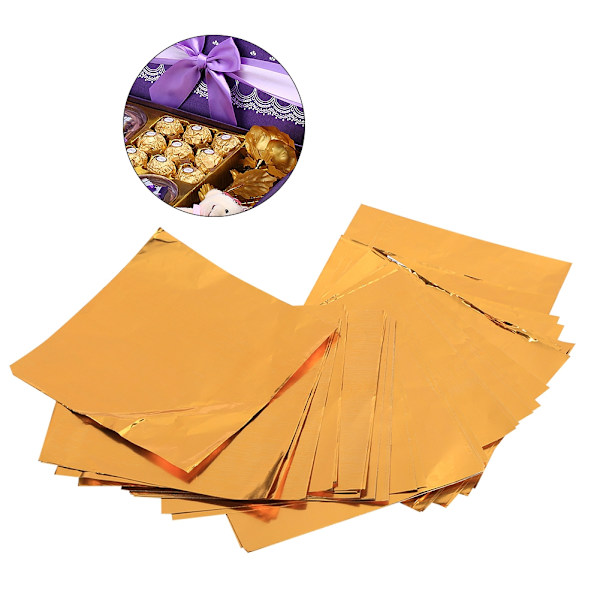 100 stk./parti kvadratiske slik- og chokoladeindpakninger i aluminiumfolie 3\" x 3\" gyldne