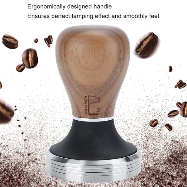 58mm rustfritt stål flat kaffemanipulator pulverpresset hammer med høydejusterbart trehåndtak mørk trefarge