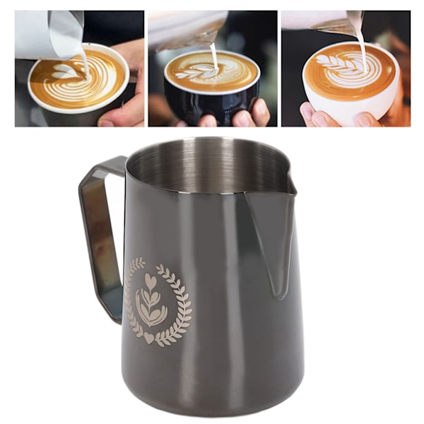 Melkeskummer i rustfritt stål, melkeskummerkanne, blandebeger, kanne for kaffedrikker, 450 ml, svart