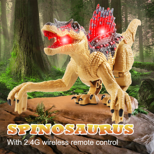 Fjärrkontroll Dinosaurie Leksak Realistisk 2.4G Elektrisk Fjärrkontroll Simulering Spinosaurus Modell Leksak för Barn Pojkar Flickor Khaki Dubbel Batteri