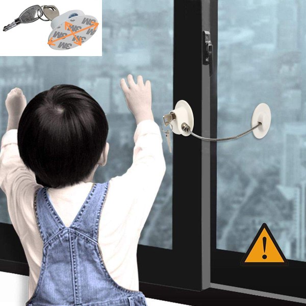 2x barnsäkert för kylskåp, säkerhetsbegränsningslås, kyllås och dörrlås, starkt självhäftande lås med nyckelcylinder i rostfritt stål för barnlås