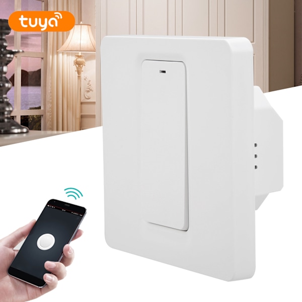 Veggmontert Smart Lysbryter med Trykknapp, Brannsikker, 1-gang, 600W ABS for TUYA AC 100‑240V for Zigbee