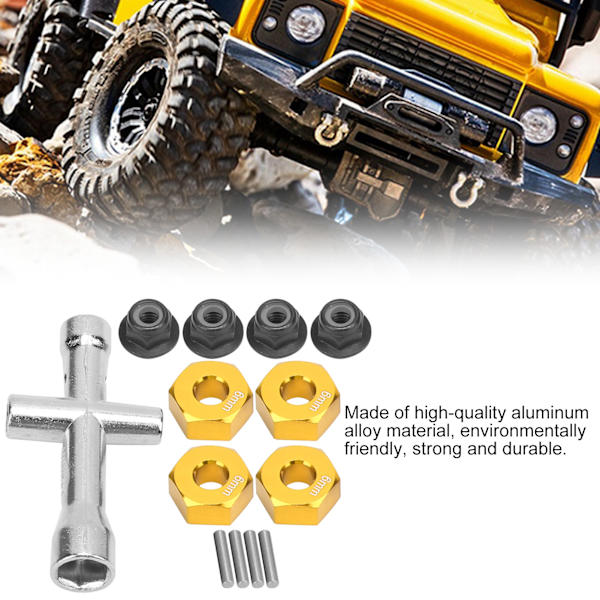 12mm pyörän kuusikulmainen napa-adapteri 6mm paksu M4 laippa lukkomutterit ristiavainsarja 1/10 RC-autolle Kulta