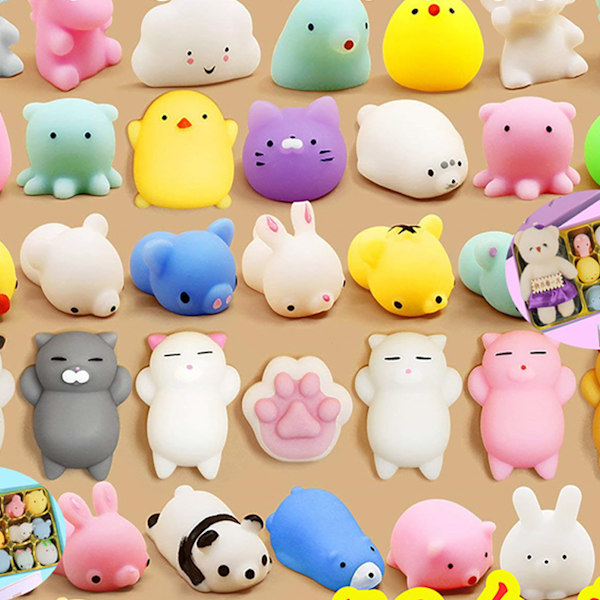 50 st Mini Stress Relief Squeeze Leksaker Färgglada Hög Elasticitet Mjuka Fidget Sensoriska Djurleksaker