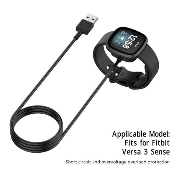 2 st 5V Smart Watch Laddare Trådlös Laddningsdocka Dataöverföringsladdningskabel för Fitbit Versa 3 Sense 1M