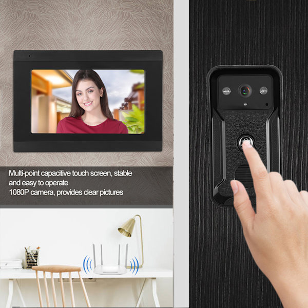 7 tommer 2 Kameraer 1080P Video Intercom Trådløs Wifi Dørtelefon Nattesyn Kamera 100-240VUS