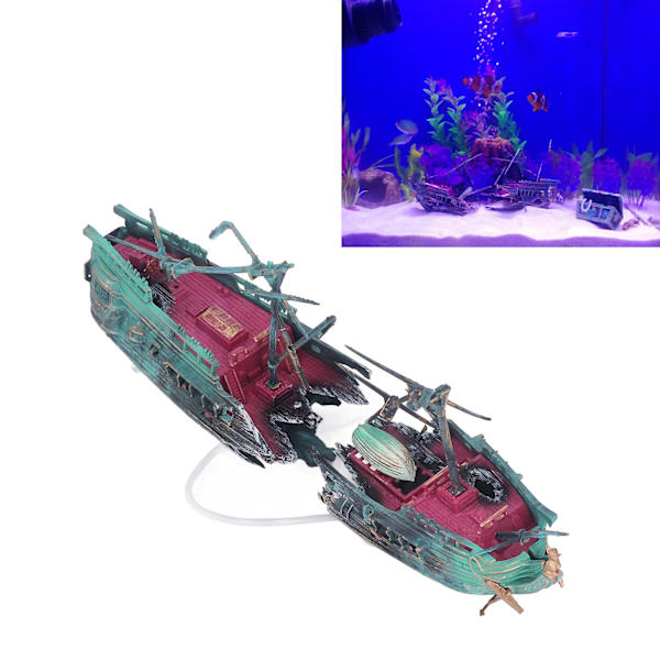 Akvarie Skibsvrag Dekoration Sikker Håndmalet Smuk Sunken Skib Ornament til Fisketanke og Akvarier Mørk Farve