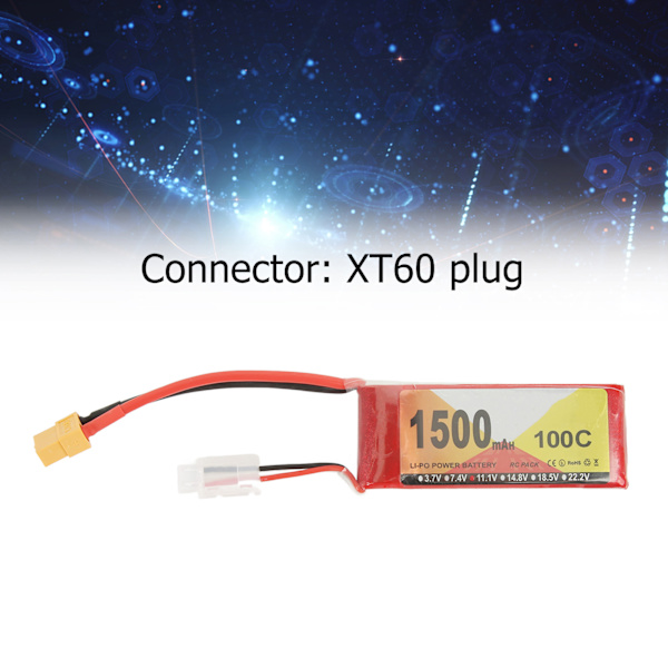 11,1V 1500mAh 100C 3S LiPo-batteri med XT60-kontakt Tillbehör för QAV250 RC Racing Car Quadcopter