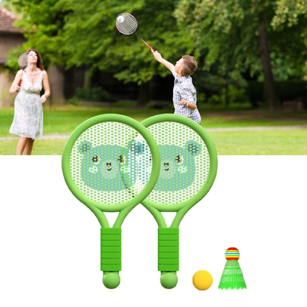 Badmintonracket för barn, lätt badmintonracket leksaksset för 3-7 år pojkar flickor inomhus utomhus grön björn