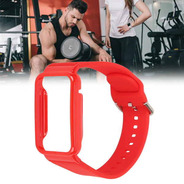Silikonarmband med skyddande stötfångarhölje, ersättningstillbehör som passar Mi Band 7 Pro, röd och röd