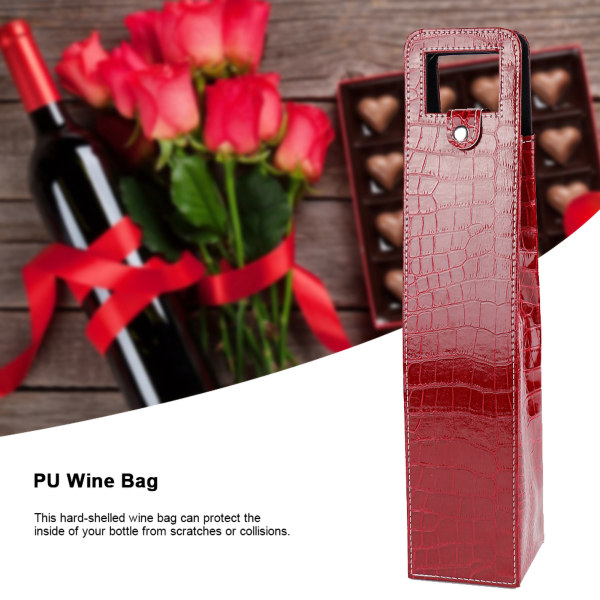 PU Resuable Leather Wine Tote Bag Champagne Beer Gift Bags Carrier(red)