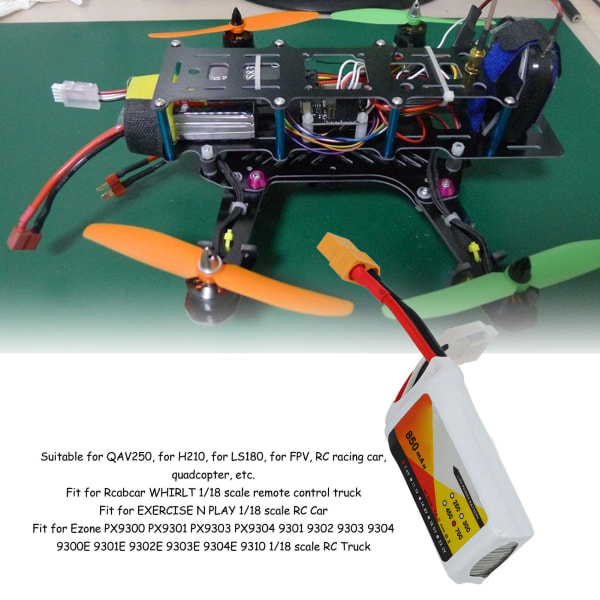 7,4V 850mah 70C 2S Lipo-batteri med XT60-plugg tilbehør passer til QAV250 Quadcopter RC Racing Car