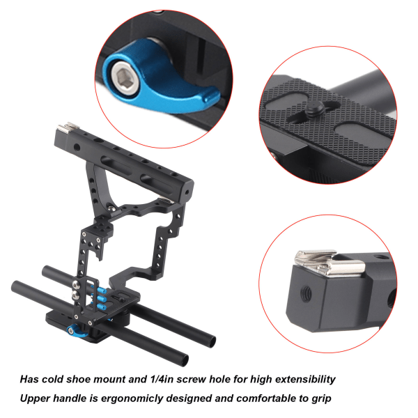 Aluminium Kamera Bur Rigg med Topphåndtak for A7 A7II A7S A7SII A7R A7RII GH4