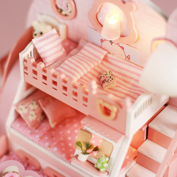 3D DIY Tregjøringshus Miniatyrhusmodell LED-lys Tregjøringshus Jenteleke