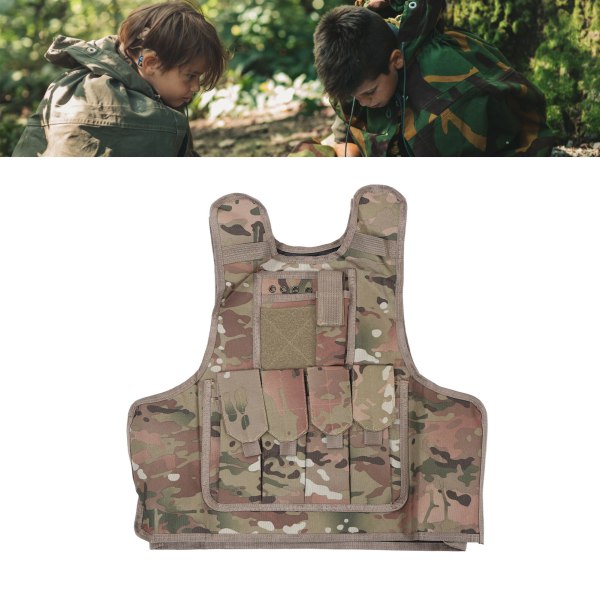 Barn utomhusväst Barn utomhus skytte skyddsutrustning väst för sportträning djungelspel föreställningar rollspel CP kamouflage grön